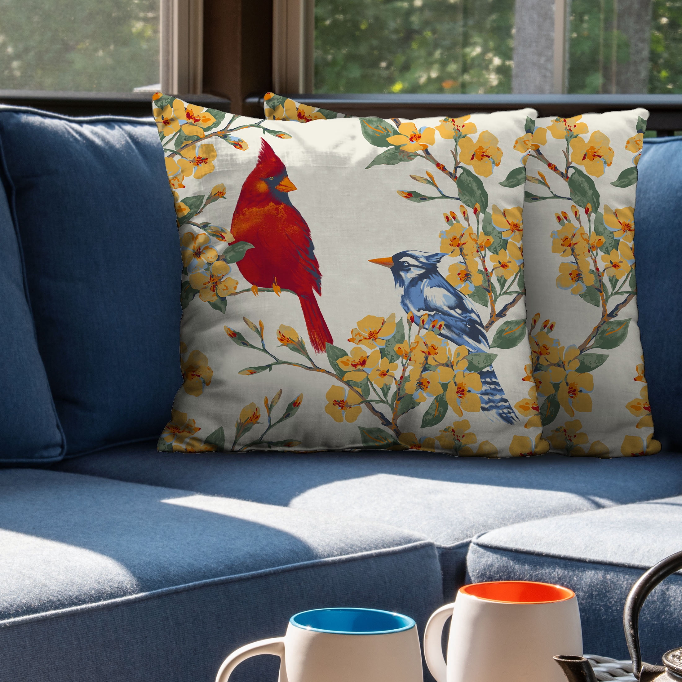 Mainstays 16" x 16" Reversible Bird Duo Decorative Outdoor Throw Pillow, Multi