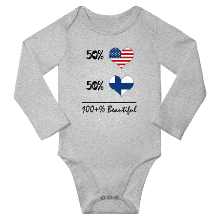 

50% Finnish + 50% American = 100+% Beautiful Baby Long Sleeve Romper (Gray 12 Months)