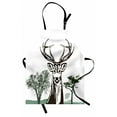 thumbnail image 1 of Antlers Apron Deer Moose Trees Silhouettes Outline of Village Mountain Fall Forest, Unisex Kitchen Bib Apron with Adjustable Neck for Cooking Baking Gardening, Chocolate Green White, by Ambesonne, 1 of 3