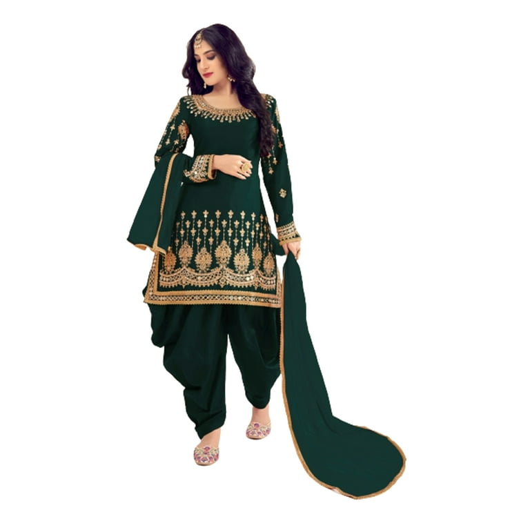 Green Indian Ethnic Stitched Soft Silk Mirror Work Woman Punjabi Patiyala Salwar Kameez Patiala Suit 1813 Women s Size Medium