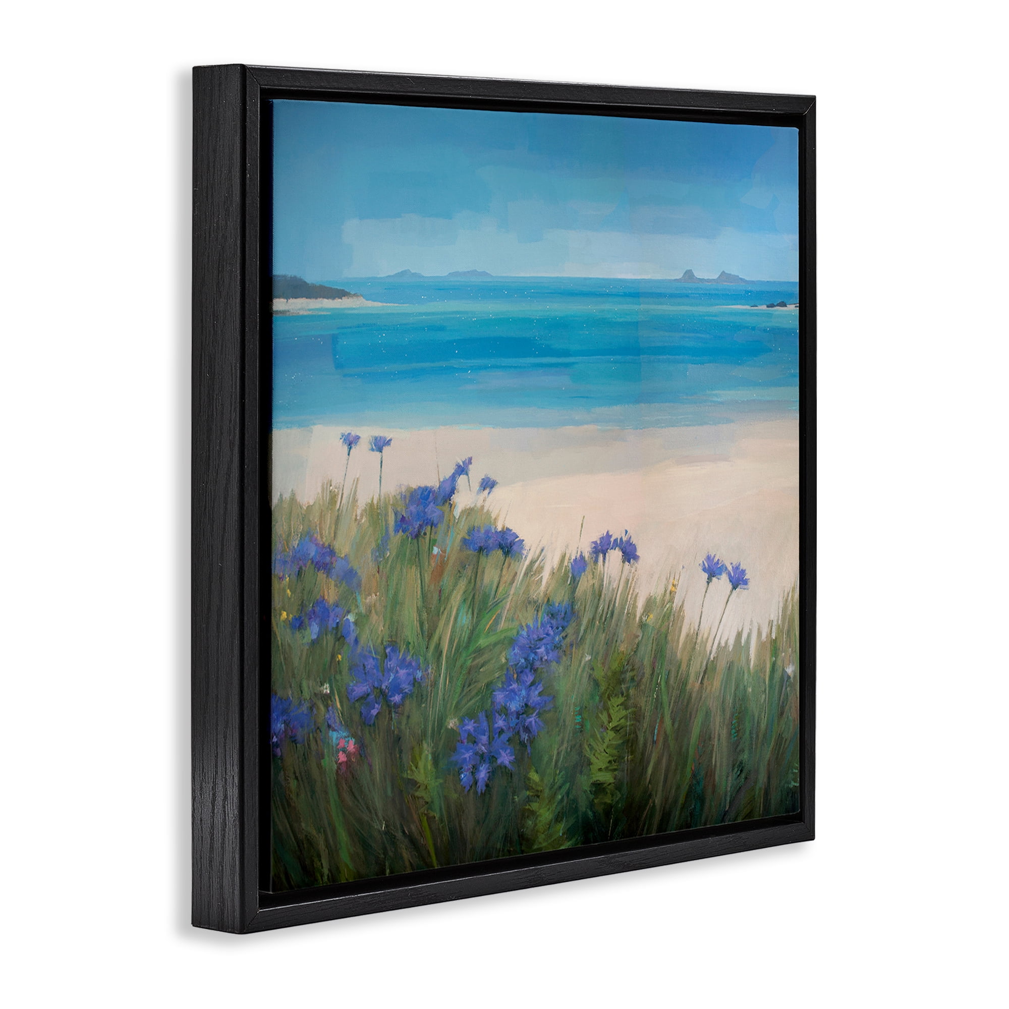 Stupell Industries Seaside Bluebell Flowers Landscape & Nature Painting Black Floater Framed Canvas Art Print Wall Art, 18 x 18