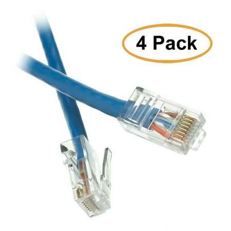 ACL 3 Feet Cat6 RJ45 Bootless Ethernet Patch Cable, Blue, 4 Pack