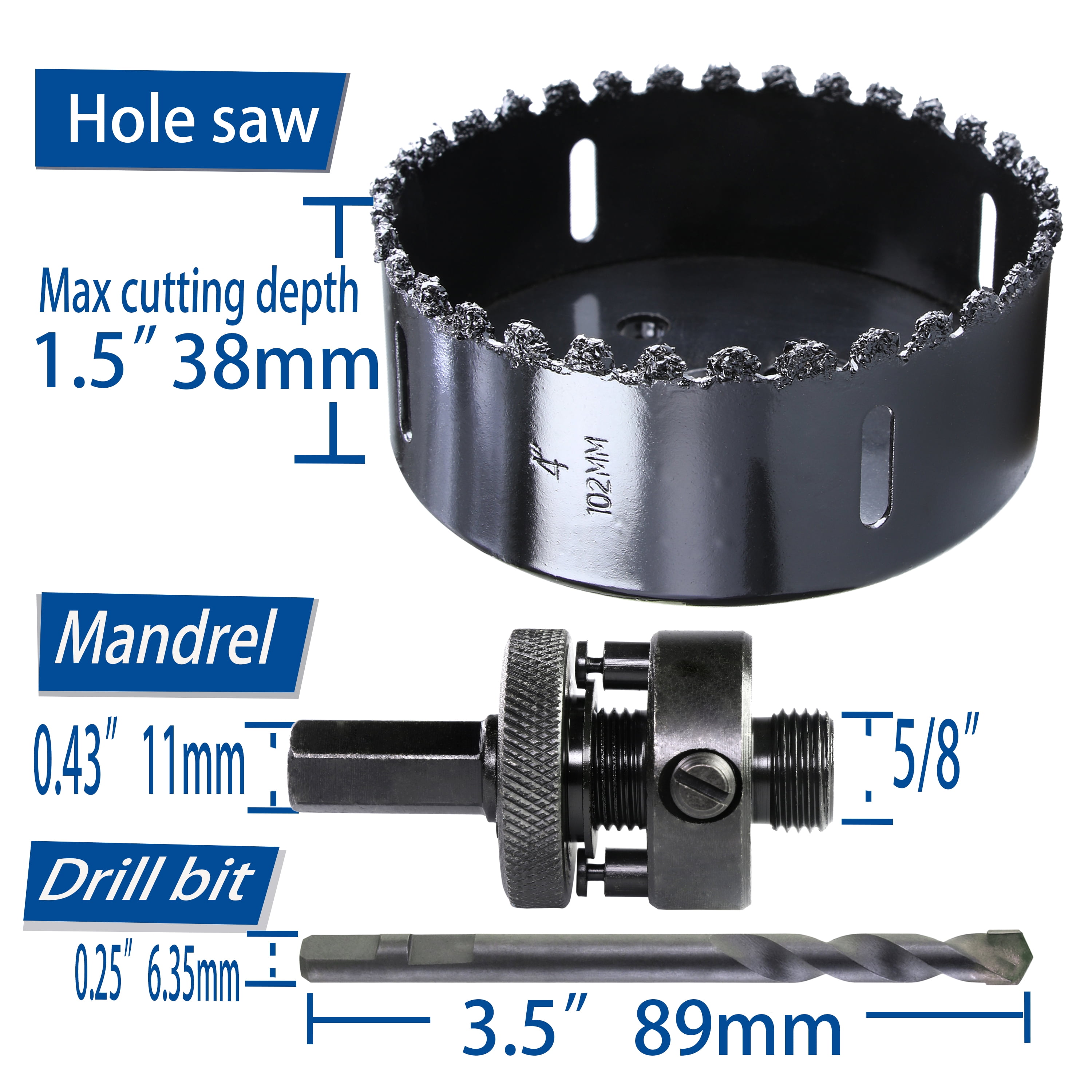 WOWSUPM 4" Carbide Grit Hole Saw Cutting Air Brick Stucco Hardy Plank Drywall Cement Board with Pilot Drill Bits Up to 3X Long Life