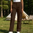 thumbnail image 4 of Hvogkswy Women's Cargo Pants Solid Button Zipper Closure Straight Leg Pants with Multi Pockets Comfy Lightweight Hiking Summer Casual Pants, 4 of 7