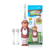 Brush-Baby WildOnes Monkey Kids Electric Rechargeable Toothbrush, Soft Bristle, 3 Brush Heads, USB Cable