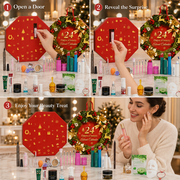 Red Christmas Beauty Advent Calendar, Makeup Gift Set with Skincare Items for Women, Holiday Countdown Surprise Box, 24 Days