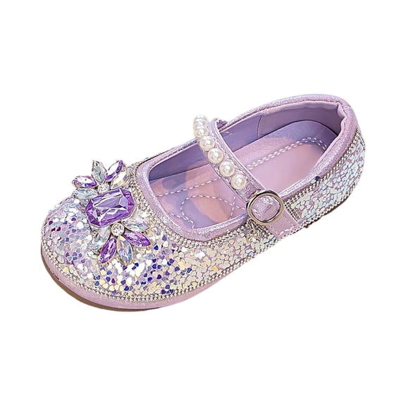 Wdgfv Girls Dress Shoes Glitter Bow Princess Shoe Flower MaryJane Low Heels Party Wedding Prom Footwear for Toddler Kids 2.5-3 Years