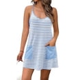 thumbnail image 2 of UDAUDU Women's Romper Dress Athletic with Built in Shorts Underneath Striped Cami Sundress with Pockets Summer Set One Piece Outfits Light Blue L, 2 of 7