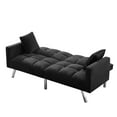 thumbnail image 3 of Velvet Futon Sofa Bed with 2 Pillows, Convertible Sofa Bed with Square Arms, Accent Loveseat Sofa with Adjustable Backrest, Upholstered Couch for Living Room Bedroom Small Spaces, Black, 3 of 7
