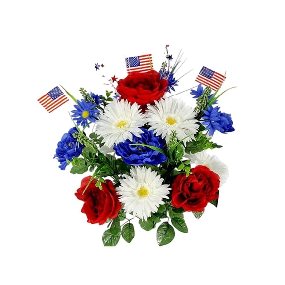 White Roses Artificial Flowers, Faux White Flowers, Flowers Artificial, Artificial Flower Bouquet, Red White and Blue decorations, Patriotic decor, Memorial Day decorations,