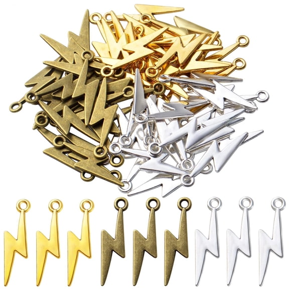 60pcs Lightning Bolt Pendants Alloy Flash Lightning Charms Thunder Flash Celestial Dangle Charms for DIY Earrings Bracelet Crafts Jewelry Making Accessory,28mm×7.7mm