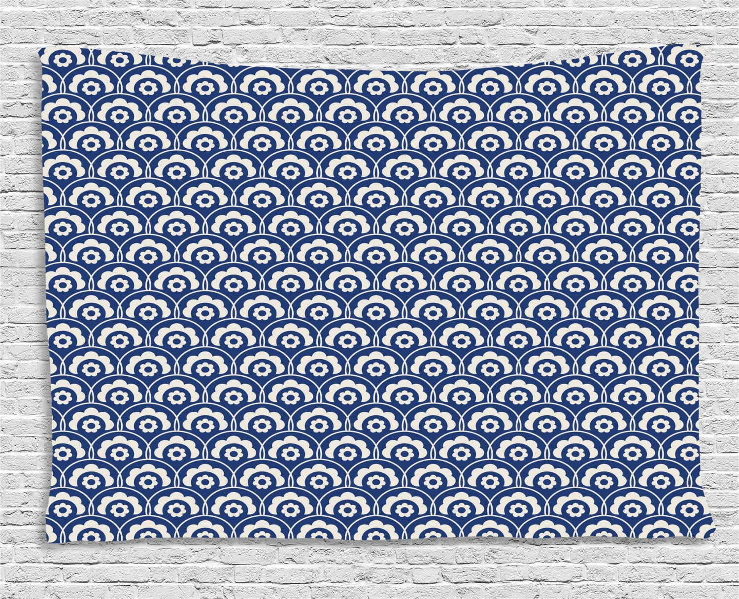 Vintage Tapestry, Fish Scale Style Pattern with Abstract Floral Motifs ...