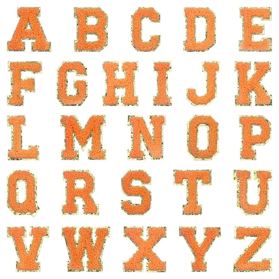 Uxcell 52 Pack Chenille Letter Patches, A-Z Alphabet Self Adhesive Chenille Patches Embroidered Patch Stickers for DIY Fabric Clothing Shoes Bags, Orange