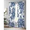 thumbnail image 4 of Sheer Curtains 108 inches Long, Abstract Paisley Pattern Retro Blue Ethnic Flowers Light Filtering Sheer Window Curtains Rod Pocket Voile Drapes for Bedroom Living Room, 52"W x 108"L 2 Panels, 4 of 7