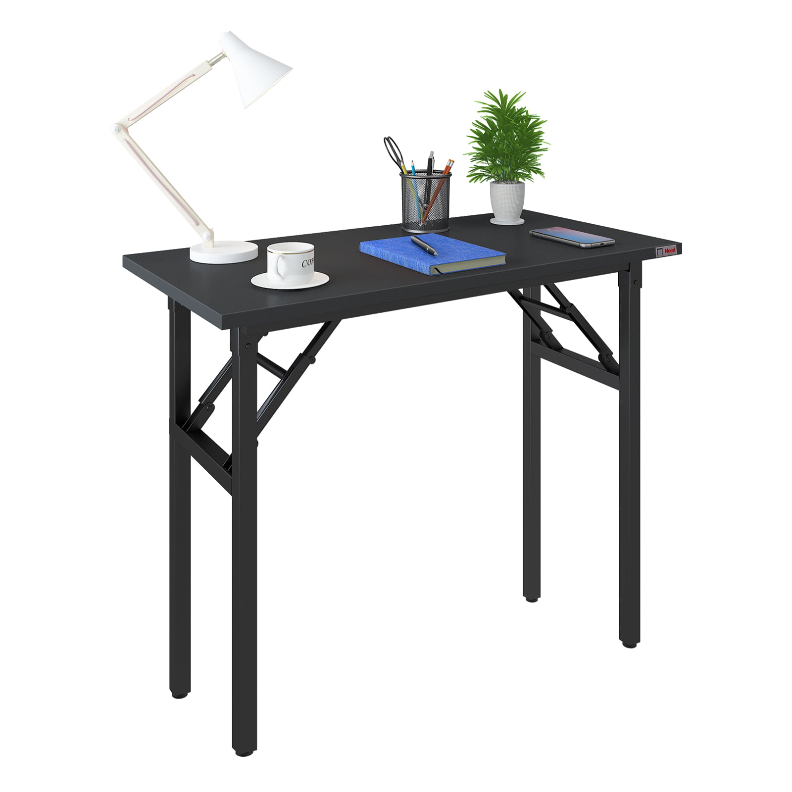 Folding Table Computer Desk Sturdy and Heavy Duty Writing Desk for Small Spaces（Black） No Assembly Required 