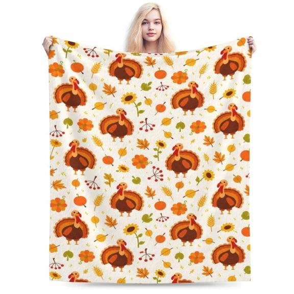 Thanksgiving Turkey Pattern Blanket Autumn Harvest Throw Blanket Cozy Soft Home Decor Gift for Family 50x40