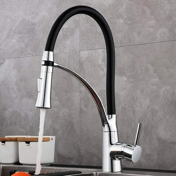 Mitigeur de cuisine flexible double robinets, noir