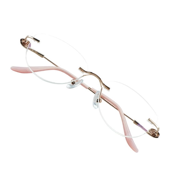 VisionGlobal Metal Readers for men/women Blue Light Blocking,Hand-set Diamond Fashion Square Glasses (Pink Clear, 4.00 Magnification)