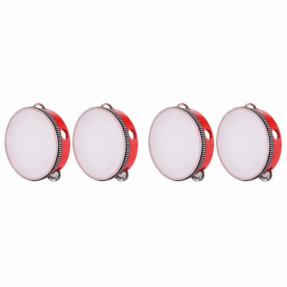 4pcs 10-Inch Wooden Round Tambourine for Kids and Adults, Suitable for Beginners and Professional Tambourine Players,4 x hand tambourine,Red