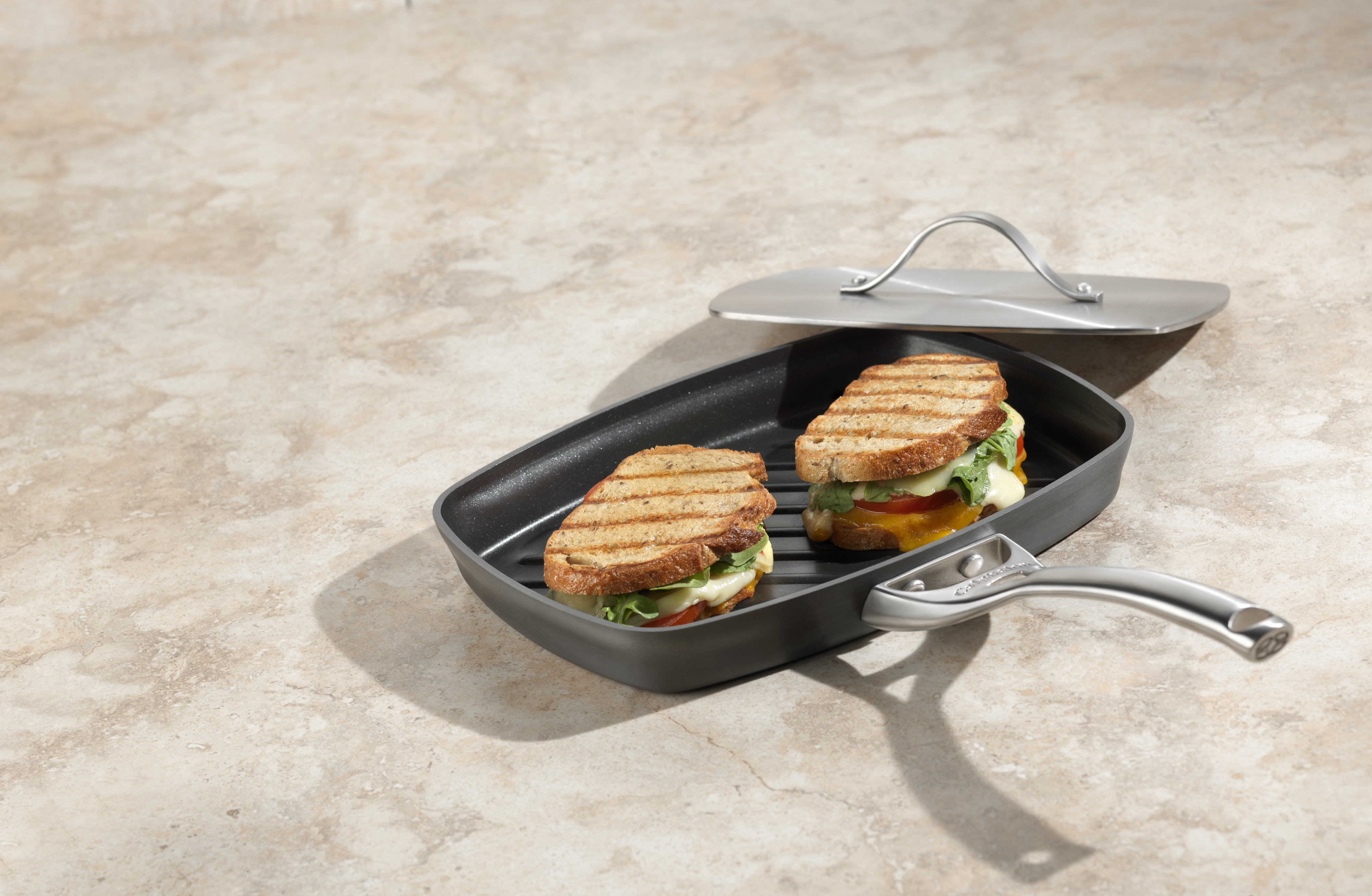 CALPHALON Hard Anodized 12-In Large Griddle Pan Skillet Nonstick Groove  Panini