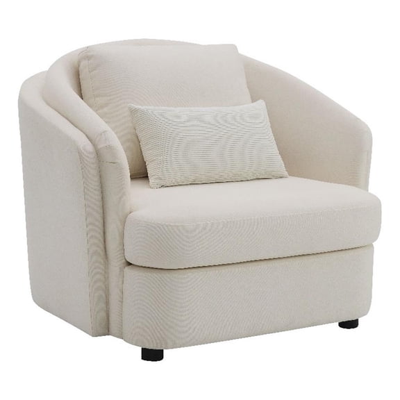 ACME Mariko Wood & Linen Fabric Upholstered Chair with Pillow in Beige