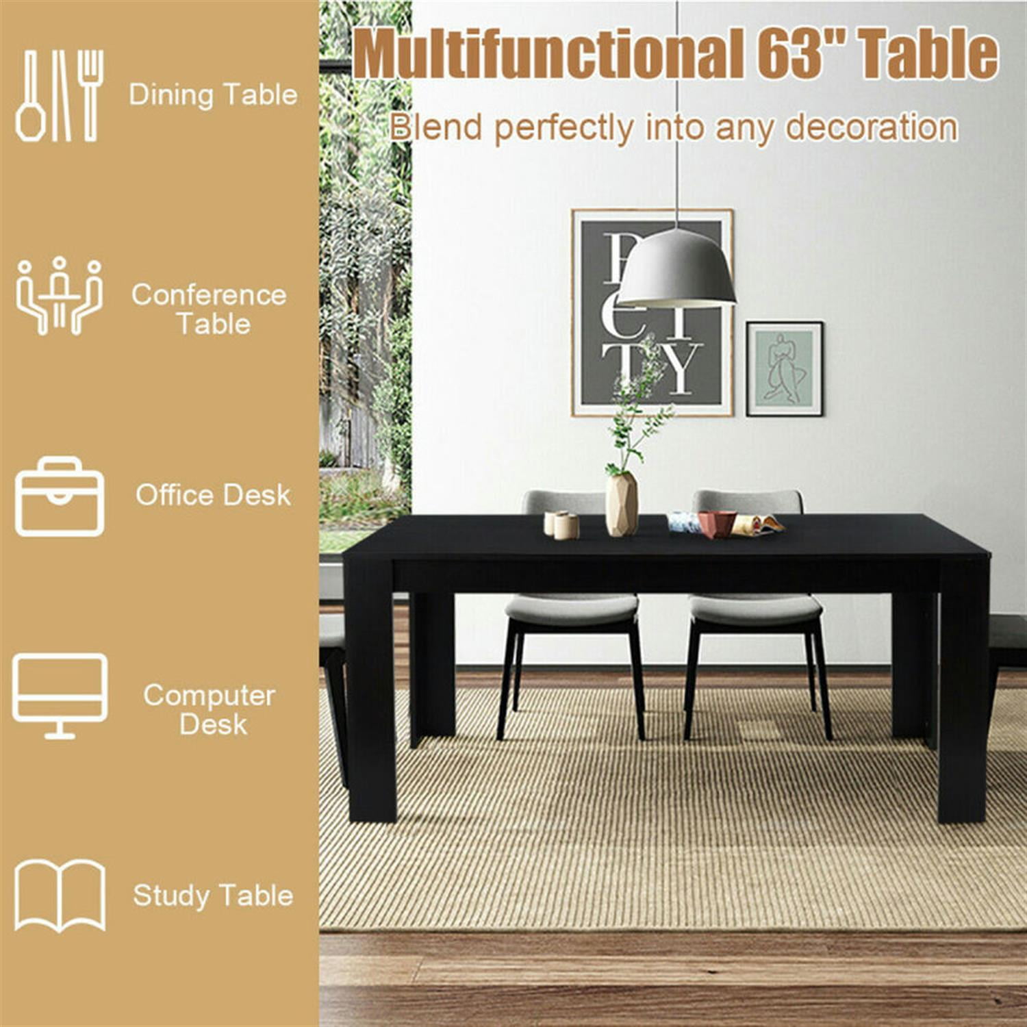 Demi Bonn 63" Modern Dining Kitchen Table for 6 People, Rectangular Dining Table Furniture for Kitchen, Dining Room, Dinette, Breakfast Nook, Black