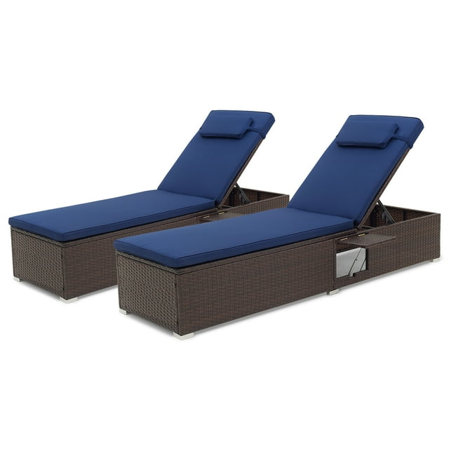 Gymax Lot de 2 Chaises Longues avec Dossier à 6 Niveaux, Coussin de Siège Confortable et Appuie-Tête pour Patio