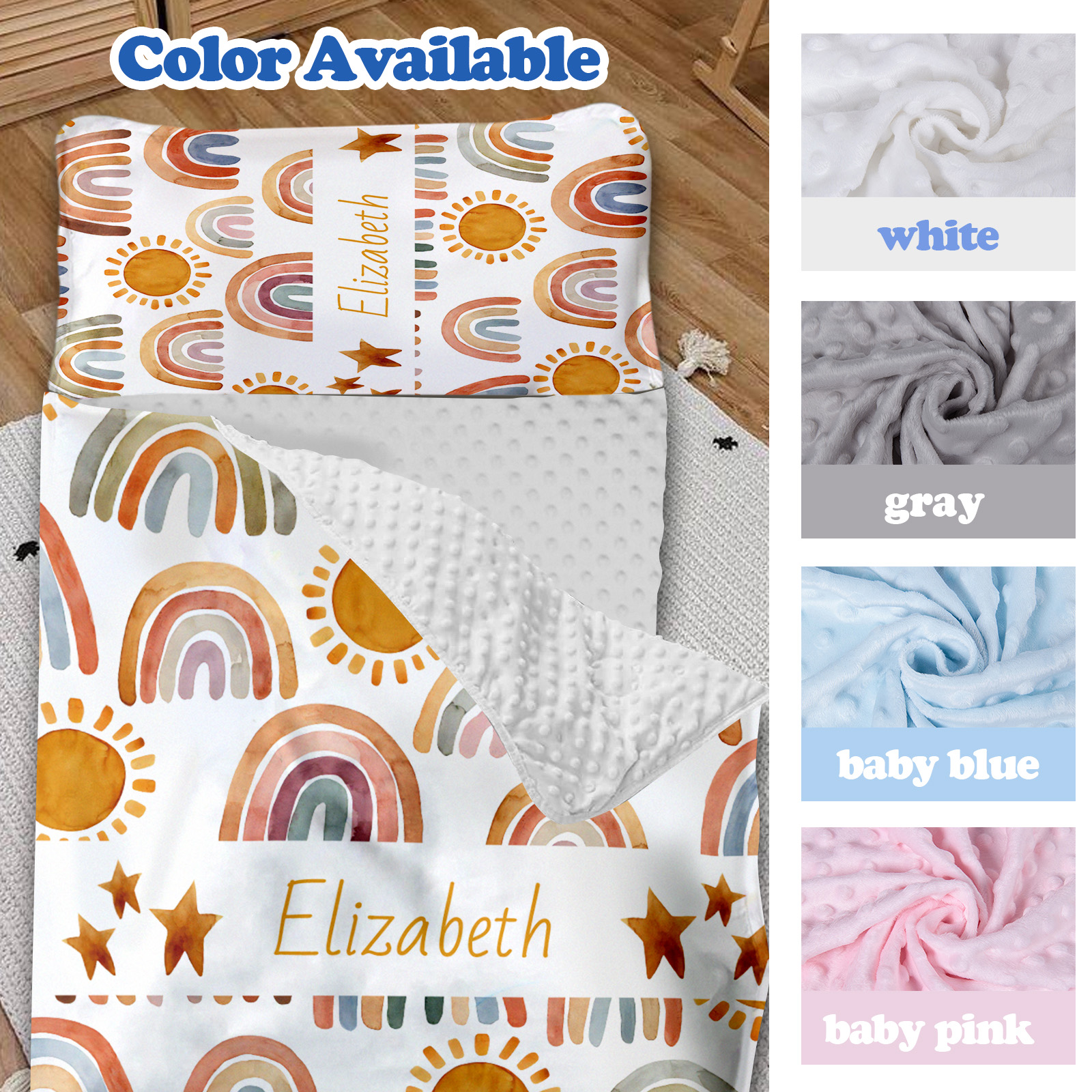 AOLOA Custom Toddler Nap Mat, Personalized Baby Name Sleeping Bag for Preschool Daycare Kinder, Sleeping Mat Bedding Set with Blanket Pillow, Orange Rainbow Portable Nap Sacks for Child Infant Girl