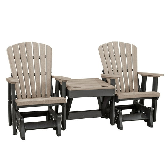 HomeStock Timeless Tradition Double Glider with Center Table in Weatherwood with Black Base