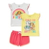 Paw Patrol Baby Girls & Toddler Girls Flutter Sleeve Tank Tops & Shorts, 3-Piece Outfit Set, Sizes 12M-5T