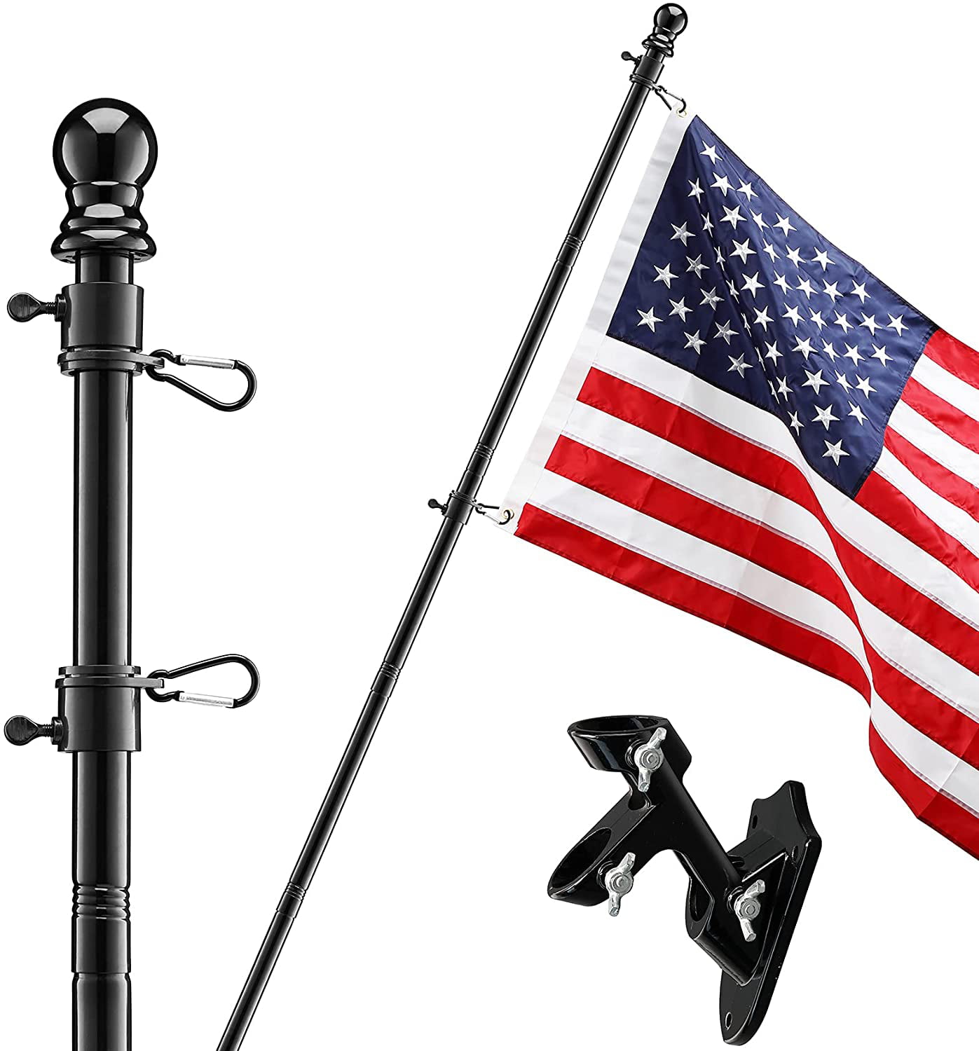 SANDEGOO 5 FT Flag Pole Kit，Stainless Steel Heavy Garden Flagpole Home or Commercial Outdoor Wall Mounted Flagpole 5 FT, Black 