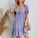 thumbnail image 1 of ICHUANYI Clearance Womens Spring And Summer V-Neck Loose Solid Pleated Casual High Waist Lace Dress(Purple, S) ICHUANYI WER2023080701999, 1 of 9