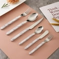 thumbnail image 3 of ABS Rivet Handle Marble Pattern Handle Kitchen Stainless Steel Silverware Tableware Flatware Cutlery Knives Forks Spoons Set,Butter Knife Dessert Spoon Fork (5-piece set -4 set,Marbling), 3 of 7