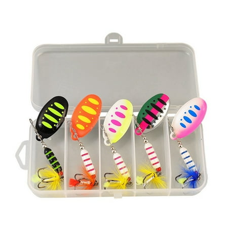 5 Boxed Composite Sequins Rotating Sequins Metal Hand-Cranked Copper Column Three Hook Lueya Bait Set 7g-9cm