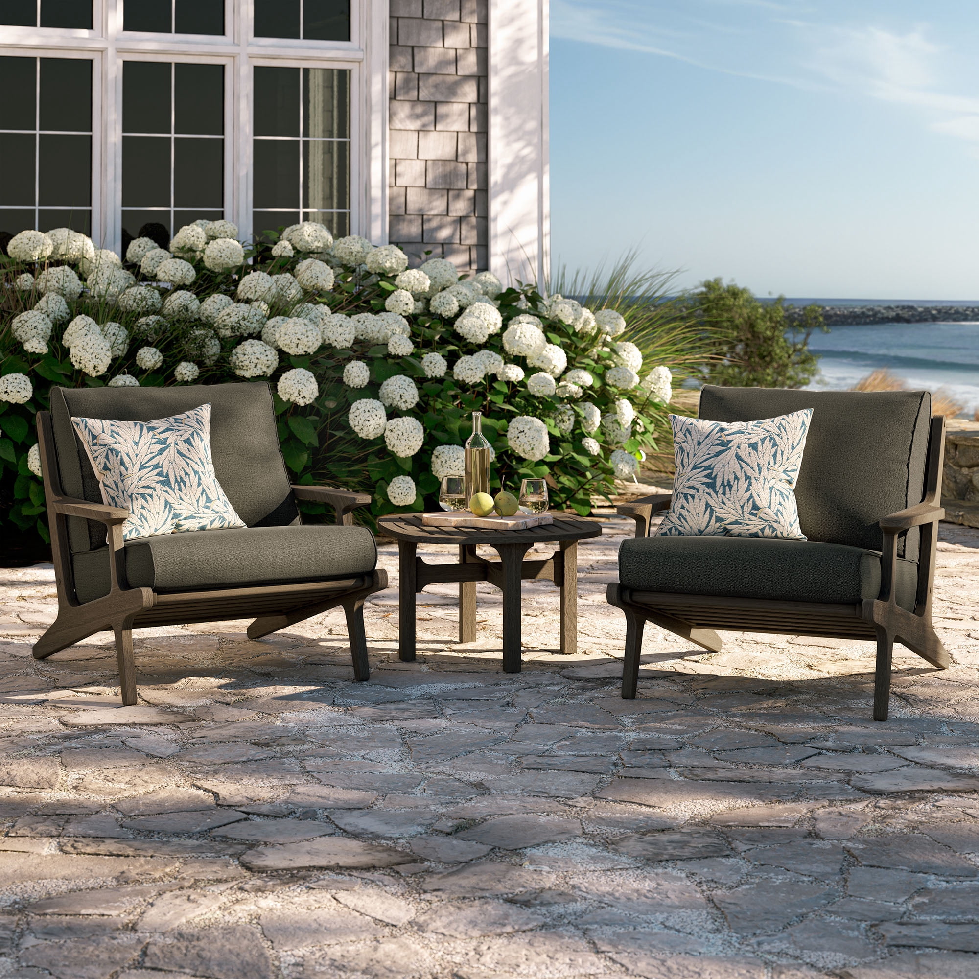 Modway Saratoga 3-PC Patio Teak Wood Furniture Set with Lounge Chairs/Side Table