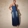 thumbnail image 4 of AURA Womens Plus Size Sleeveless Denim Maxi Dress A Line Washed Stretch Jean Dress 1XL 5XL, 4 of 6