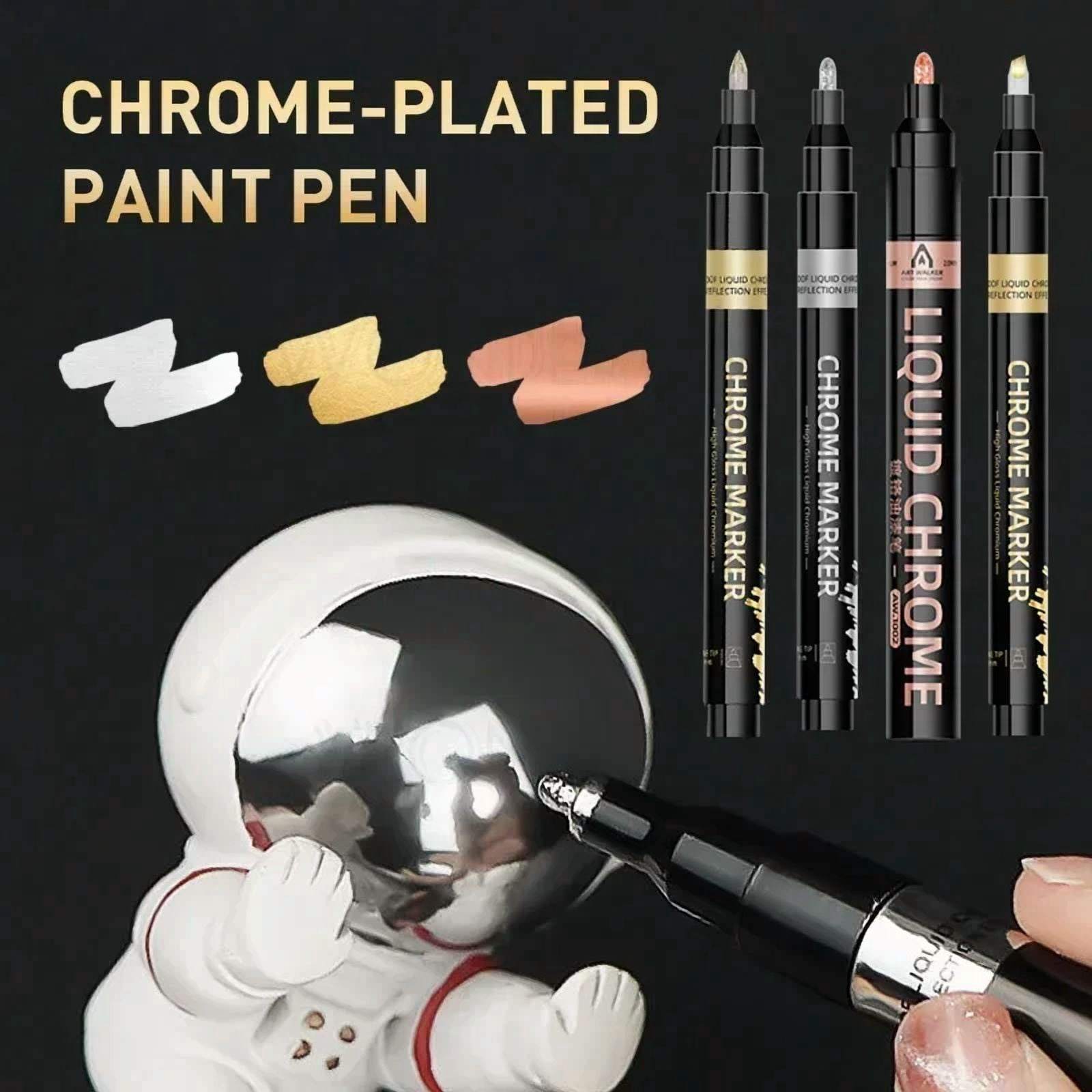 1/2/3/4Pcs Chrome Mirror Marker Pen, 0.7mm 1mm 2mm DIY Reflective Paint Pen, Permanent Gold Silver Copper Marker Model Painting