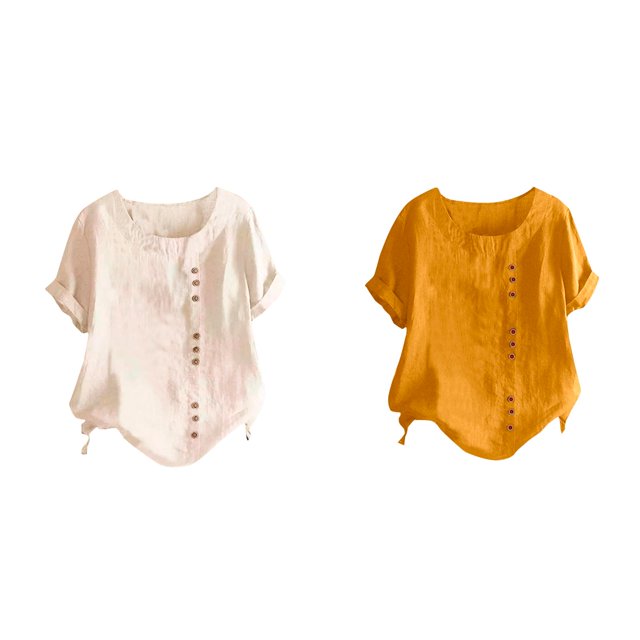 (Lot de 2) Rinsvye T-Shirts Complets à Manches Raglan Col Rond Couleur Unie pour Femmes Fente Ample Manches Courtes Tee-Shirt Foncé Décoration Bouton Hauts Décontractés Manches Longues pour Femmes