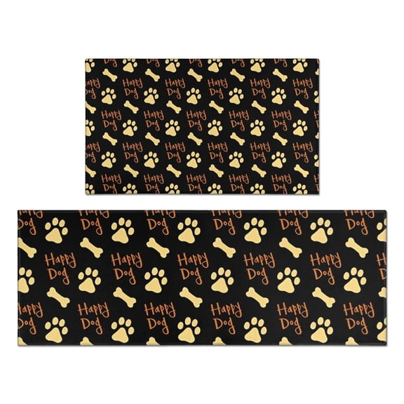 Happy Dog and Footprints Kitchen Rugs Sets Of 2,Anti Fatigue Kitchen Mat Rugs Non Slip Washable,Decorative Kitchen Floor Mats for Kitchen,Sink,Laundry,17"x30" 17"x47"