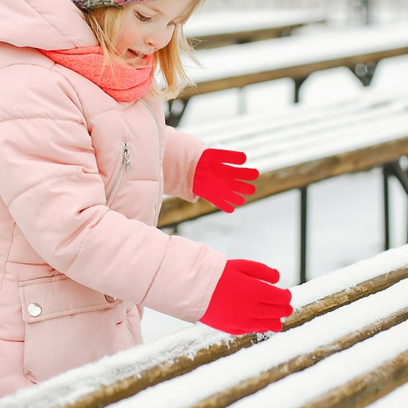 Milisten Kids Full Finger Knitted Gloves 2pcs Winter Warm Stretch Gripper for Boys and Girls