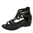 thumbnail image 2 of AXXD Black Sandals for Women 2024 Summer Wedge Gladiators Rhinestone Zip-Up Mothers Day, 2 of 5