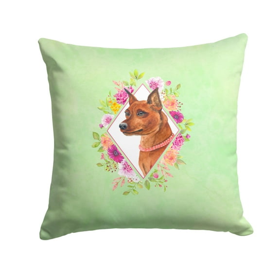 Carolines Treasures CK4321PW1414 Miniature Pinscher Green Flowers Fabric Decorative Pillow  14Hx14W multicolor