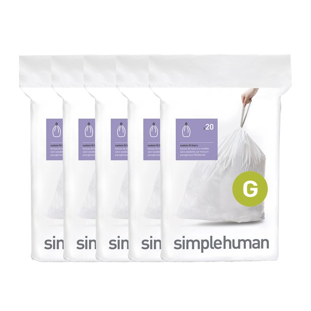 simplehuman Code G - Bolsas de Basura Originales con cordón en Paquetes dispensadores, 20 Unidades (Paquete de 5), 30 litros / 8 galones, Blanco simplehuman NA