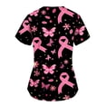 thumbnail image 3 of Xfvqtps Scrub Tops for Women Pink Ribbon Breast Cancer Awareness Scrubs Comfortable Lightweight Nursing Uniforms V-neck Short Sleeve Nurse Top Working Uniforms with Pockets Pink, 3 of 4