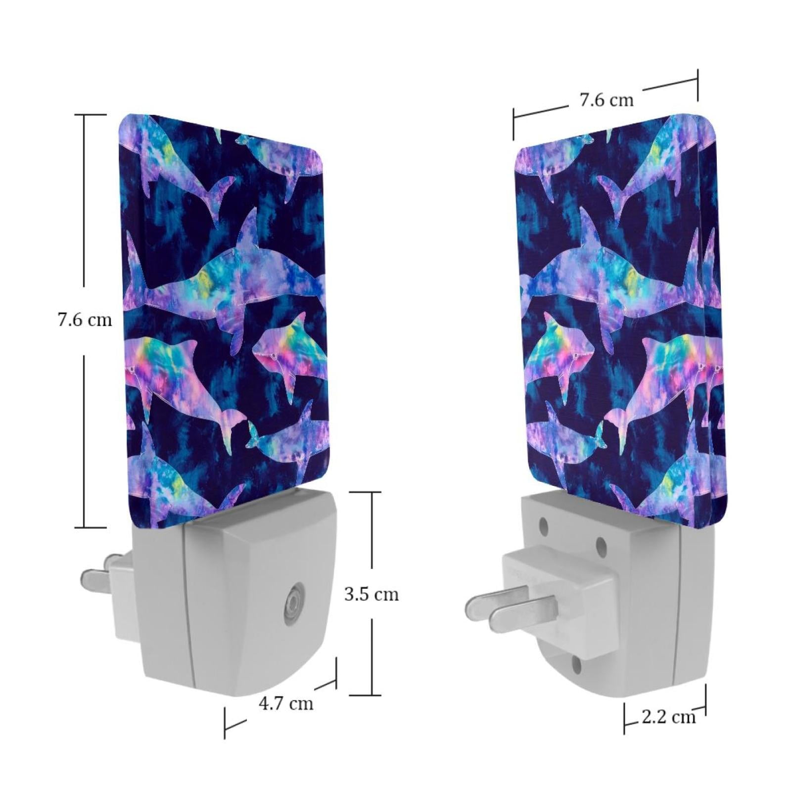 PhooArto Tie Dye Whale and Shark Pattern Plug in LED Night Light Auto Sensor Dusk to Dawn Decorative Night for Bedroom, Bathroom, Kitchen, Hallway, Stairs, Baby's Room, Energy Saving