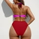 thumbnail image 4 of Karight Women's One Piece Swimsuit High Cut Out Bathing Suit Halter Criss Cross Colorblock Backless Swimwear Monokinis, 4 of 5