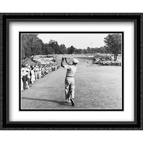 FrameToWall - One Iron (Ben Hogan) 2x Matted 33x26 Large Black Ornate Framed Art Print by Peskin