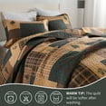thumbnail image 3 of Bedduvit Lodge Cabin King Size Quilt - 100% Cotton Quilt Set, Brown Hunter Green Plaid Lightweight Bedspread for King Beds, Bear Tree Animal Rustic Farmhouse Bedding Set with 2 Pillow Shams, 3 of 11