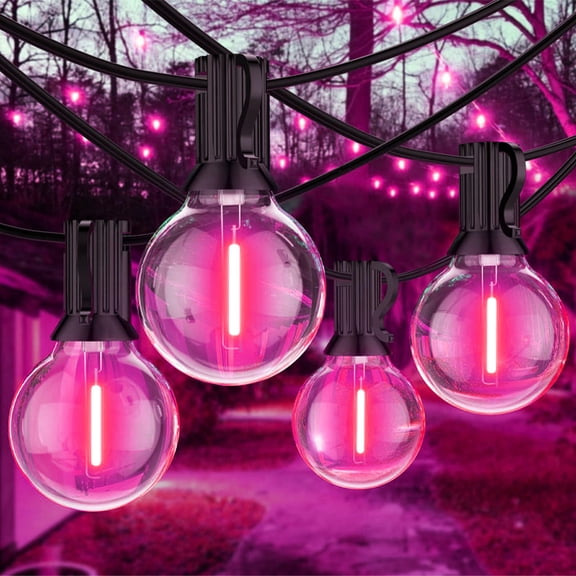 26FT LED Outdoor String Lights | 12 1 Pink Shatterproof Edison Bulbs (1 Spare) | UL Waterproof, Dimmable, Connectable | for Backyard, Porch, Patio Decor
