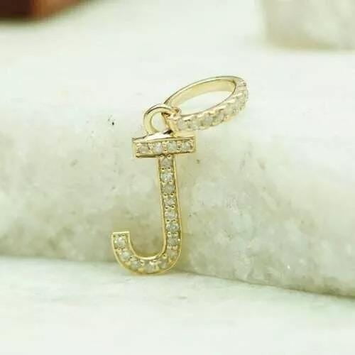 0.45 Ct Round Diamond Initial J Letter Pendant Necklace 14k Yellow Gold Plated Birthday gifts No Chain